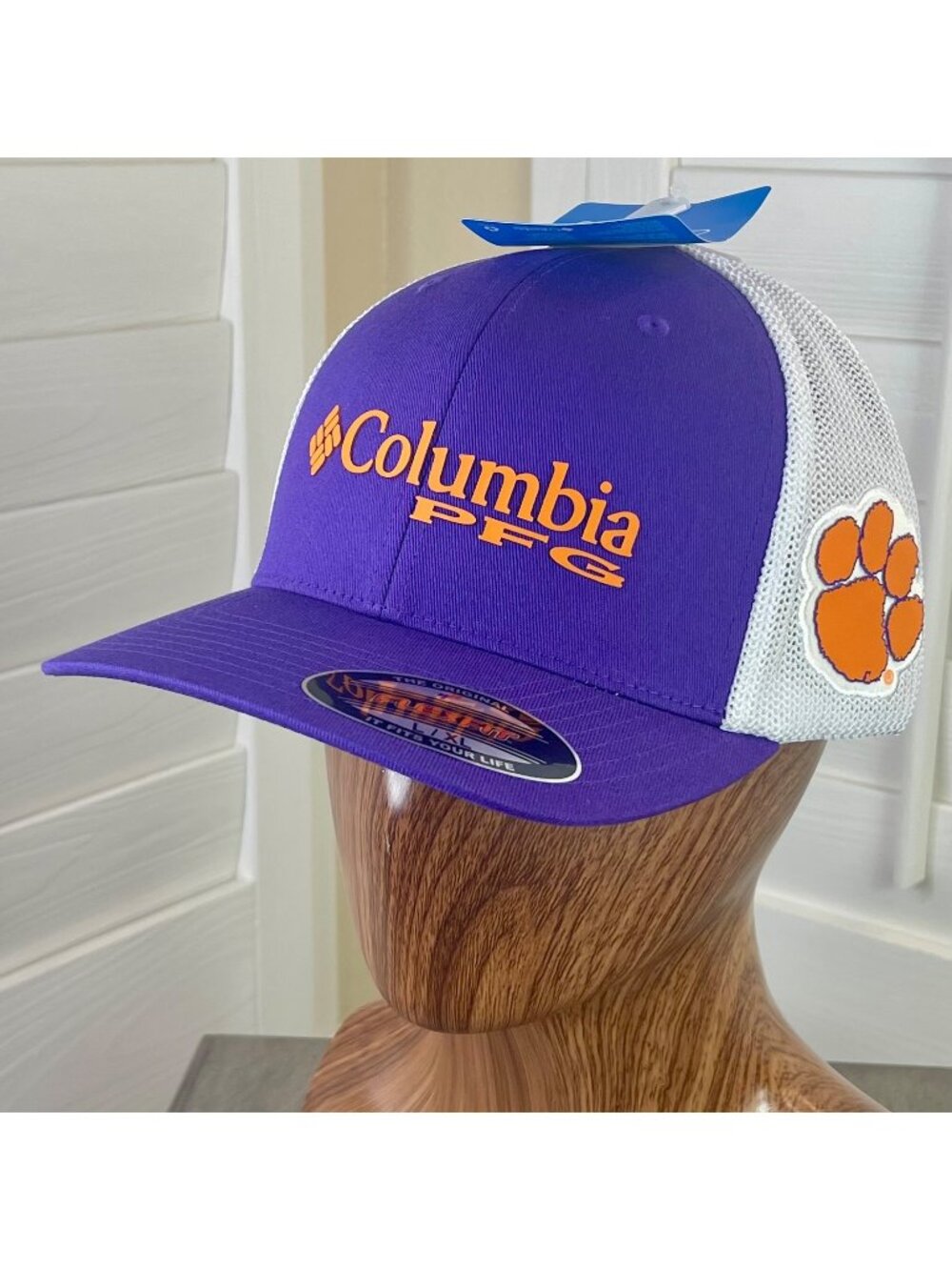 Columbia PFG NCAA Clemson Tigers FlexFit Purple/Mesh Baseball Hat Size L/XL, NWT